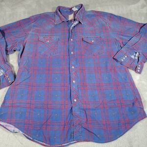Outdoor Exchange Flannel Shirt Men XXL Blue Plaid Hiking Farmer Outdoor Classic